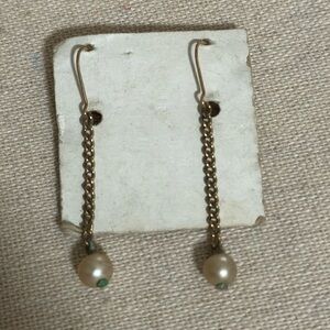 Gold Pearl Drop Earrings Delicate Dangling Box Chain